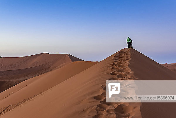 Touristen besteigen die Düne 45  Sossusvlei  Namib-Wüste; Namibia