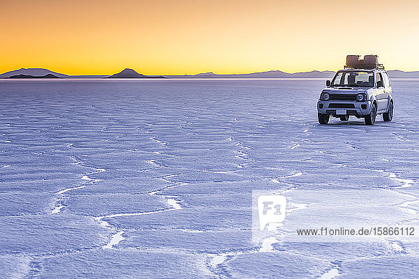 Sunset over the landscape in the Salar de Uyuni; Potosi Bolivia
