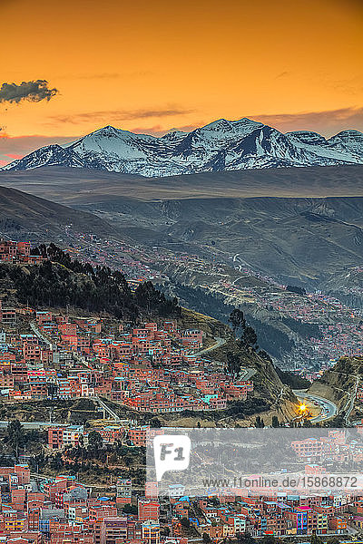 Andes mountains around La Paz at sunset; La Paz Pedro Domingo Murillo Boliva