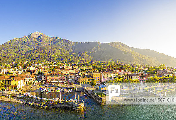 Aerial view of Colico village at sunset Lake Como Lombardy Italian Lakes Italy Europe