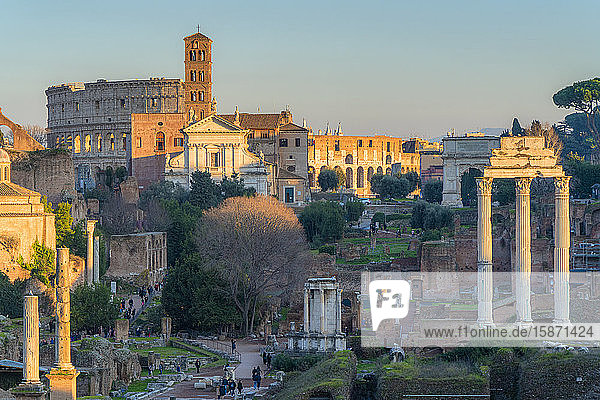 Ruins of Imperial Forum (Fori Imperiali) and Colosseum UNESCO World Heritage Site Rome Lazio Italy Europe