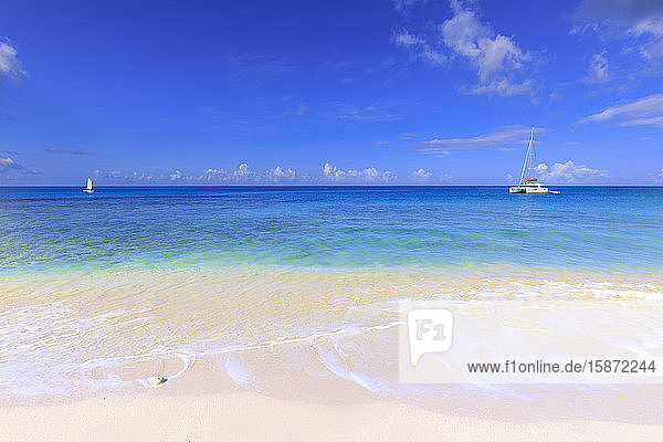 Paynes Bay  kleine Boote vor feinem rosa Sandstrand  türkisfarbenes Meer  schöne Westküste  Barbados  Inseln über dem Winde  Westindien  Karibik  Mittelamerika