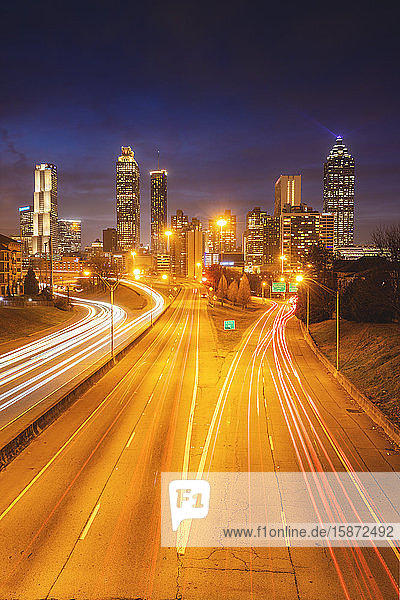 USA Georgia AtlantaTraffic on highway at night