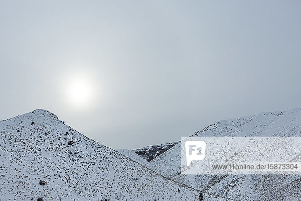 Sunset over snowy mountain