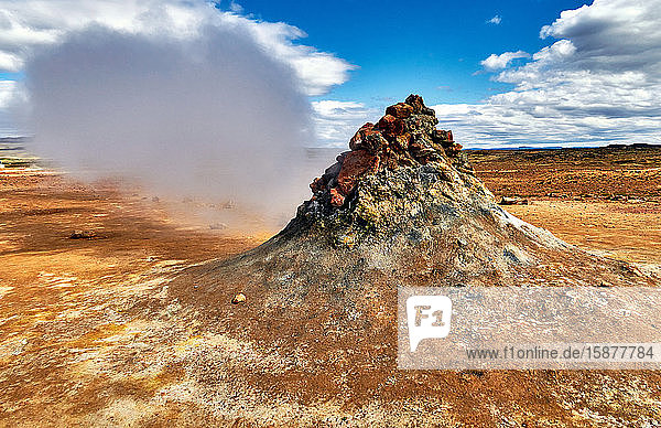 Europe Iceland   NÃ¡maskarÃ° Pass is a geothermal area on the mountain NÃ¡mafjall  in north Iceland  Connected to the Krafla volcano system  NÃ¡maskarÃ° is home to many hot-springs  mud-pots and fumaroles.
