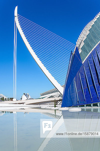 Valencia  Spanien  die Stadt der Künste und der Wissenschaften des Architekten Calatrava: Der Agora-Palast und die Assud-Brücke