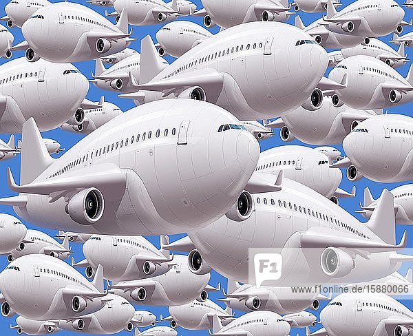 Illustration multitude of planes in the sky
