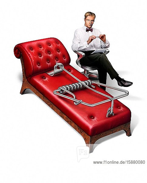 Illustration psychoanalyst couch mousetrap