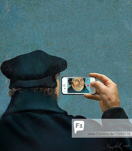 Illustration Martin Luther selfie