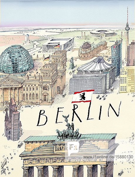 Illustration Berlin in the style of Saul Steinberg