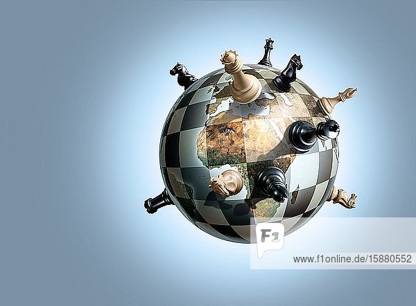 Illustration global players on a big chessboard
