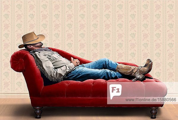 Illustration cowboy on the couch