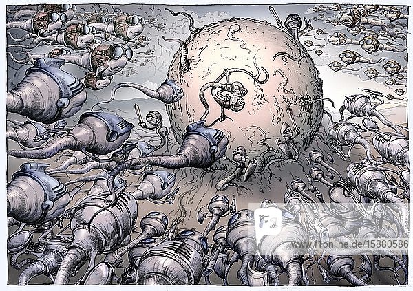 Illustration sperm race to fertilize an egg
