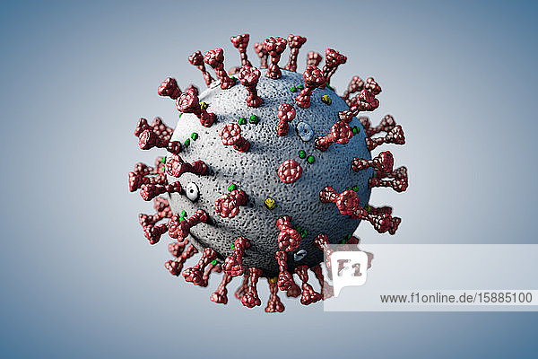 Medical illustration Coronavirus virus microbe with spikes of glycoproteins M-Proteins E-Proteins and Hemmagglutin-esterase on a grey background