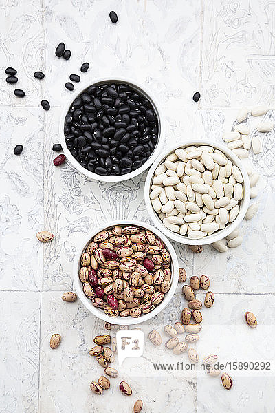 Three cups of pinto cannellini and black beans