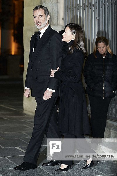 King Felipe VI of Spain Queen Letizia of Spain attends Placido Arango’s Mass Funeral at Los Jeronimos church on March 4 2020 in Madrid Spain