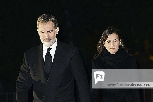 King Felipe VI of Spain Queen Letizia of Spain attends Placido Arango’s Mass Funeral at Los Jeronimos church on March 4 2020 in Madrid Spain