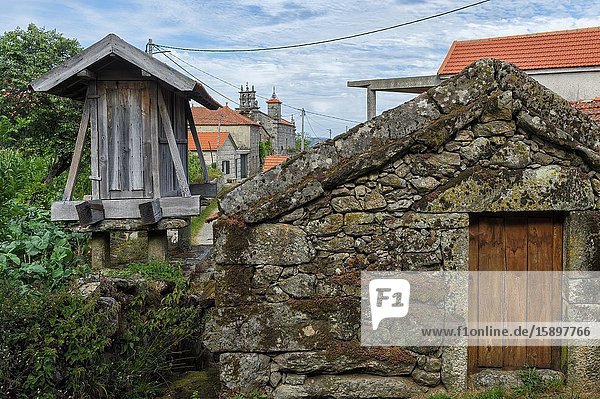 Traditional Espiguero, Granary in the center of the village, Paredes do Rio, Peneda Geres National Park, Minho, Portugal.
