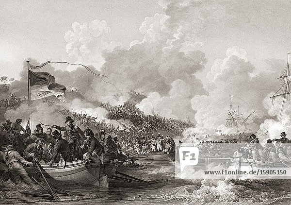British troops under the command of General Abercromby landing at Aboukir Bay 1801. Sir Ralph Abercromby 1734-1801. Scottish soldier and politician.