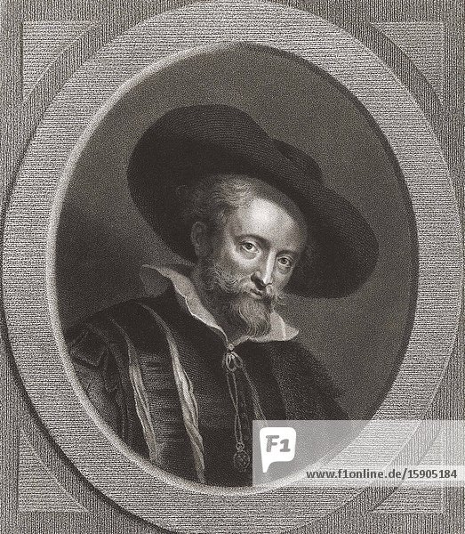 Sir Peter Paul Rubens 1577-1640. Flemish artist. After a work by Flemish engraver Lambertus Antonius Claessens 1763-1823 based on a self-portrait by Rubens.