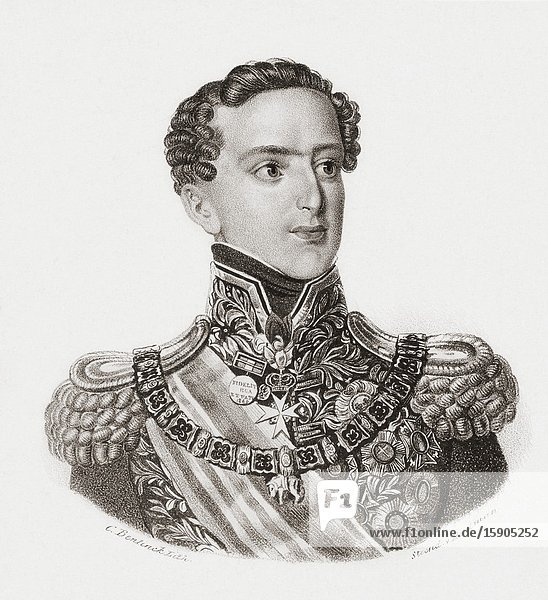 King Miguel I of Portugal 1802 - 1866. Known as The Absolutist The Traditionalist or The Usurper. After a contemporary portrait by an anonymous artist.