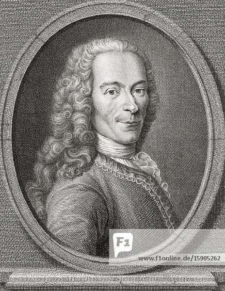 François-Marie Arouet 1694-1778 best known by his nom de plume of Voltaire. French Enlightenment writer historian and philosopher.
