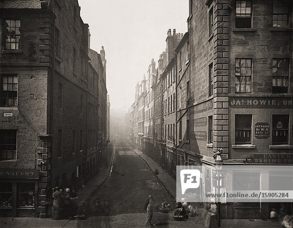 Bell Street from High Street Glasgow Scotland in the 1870's. Photograph from The Old Closes and Streets of Glasgow by Scottish photographer Thomas Annan 1829-1887.