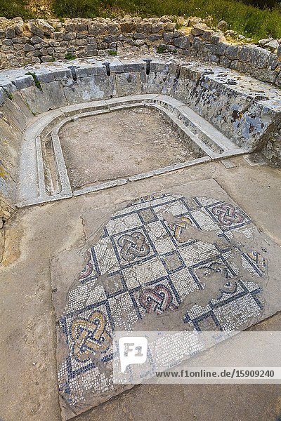 Latrines. The bath of the Cyclopses. Dougga Roman city ruins. Tunisia.