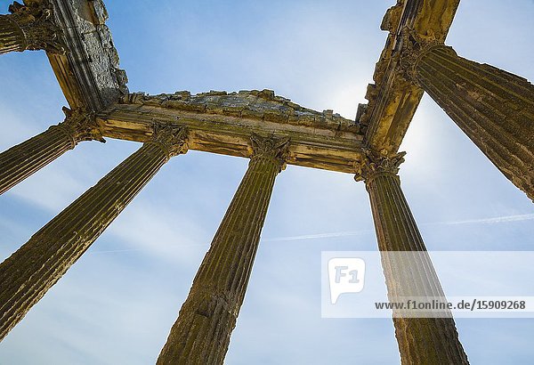 The Capitol. Dougga Roman city ruins. Tunisia.