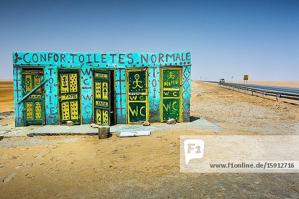 Toilets in Chott el Djerid salt lake. Tunisia Africa.
