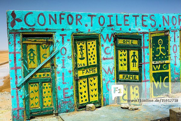 Toilets in Chott el Djerid salt lake. Tunisia Africa.