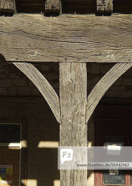 Wooden structure of market halle Place de la Halle Villereal Lot-et-Garonne Department Nouvelle-Aquitaine France.