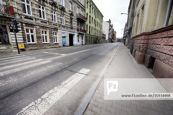 Europe  Poland  Lodz  March 2020  empty streets of city center during the coronavirus pandemic.