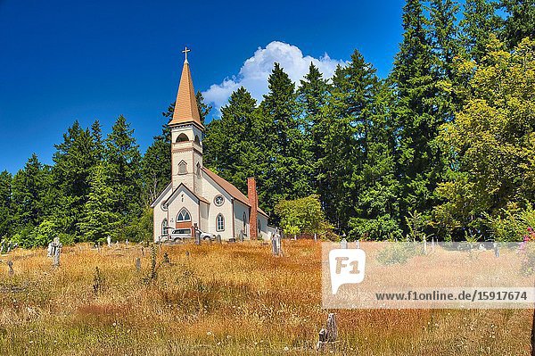 Church on Indian reserve near Cowichan Bay Vancouver Island British Columbia Canada.