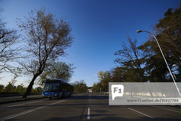 Paseo de la Virgen Del Puerto during the confinement due to the national emergency caused by Covid-19 on April 12 2020 in Madrid Spain.The day before workers on Spain they return theirs non-essential works