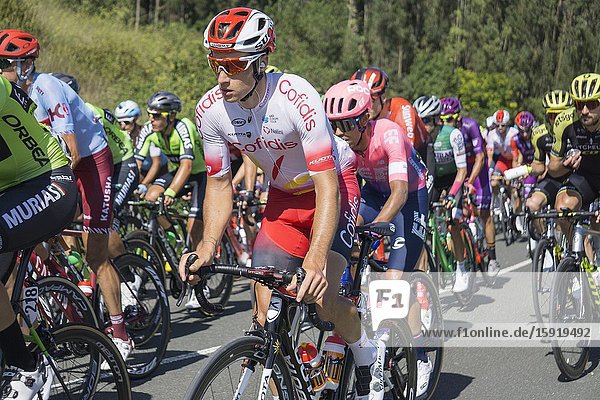 Asturias Spain: Group of cyclists climbing in 'La Vuelta' 2019.