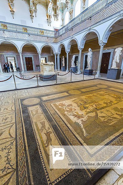 Carthage Room with marble statues and mosaics. Bardo National Museum. Tunis city. Tunisia Africa.