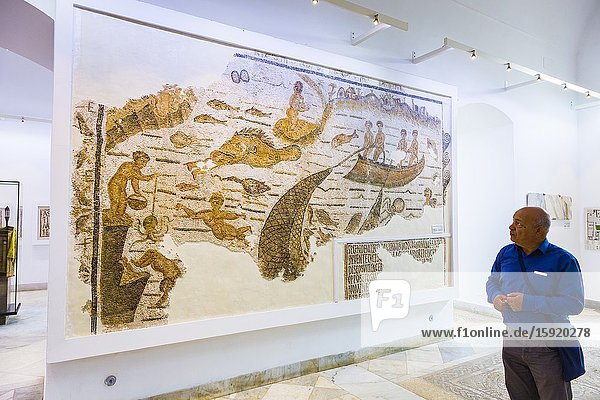 Mosaic with a fishing motiv. Bardo National Museum. Tunis city. Tunisia Africa.