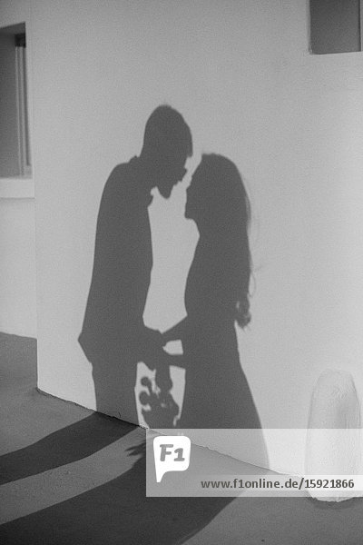 Silhouette of a Bridal couple in Santorini Greece.