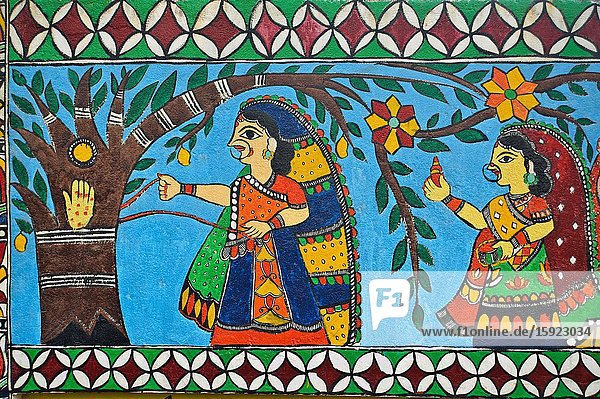 Madhubani style mural painting ( Darbhanga  Bihar  India). The Madhubani ( or Mithila) art is a traditional art form practised in northern India and southern Nepal.