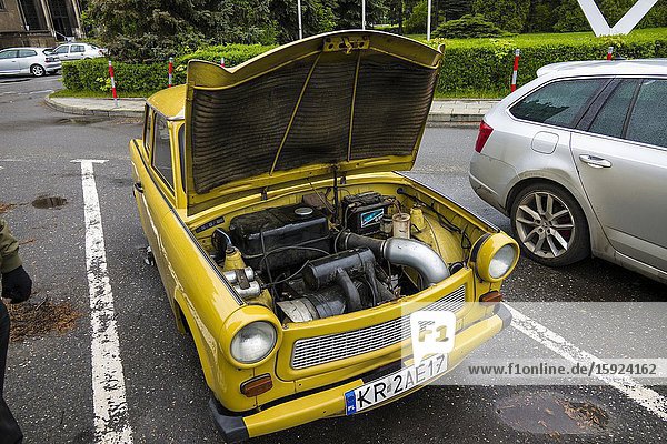 Antique Trabant Communist Car Krakow Poland Nowa Huta Neighborhood Krakow Poland Europe EU.