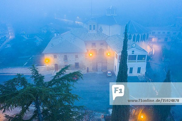Nuestra Señora del Puy church in the mist. Estella Navarre Spain. Europe.