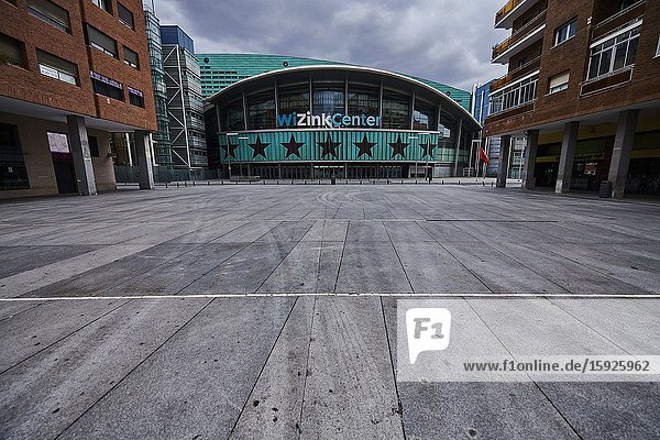 A view from empty Dali Square and Wizink Center Closed on April 22 2020 in Madrid Spain. Starting last week some businesses deemed non-essential have been allowed to resume operations and it is expected that from April 27 children under 12 will be allowed to come and go from their homes more freely. Spain has had more than 200 000 confirmed cases of COVID-19 and over 20 000 reported deaths although the rate has declined after weeks of lockdown measures.