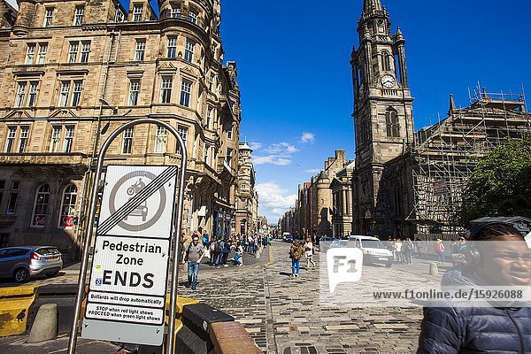 Pedestrian Zone signal Royal Mile Old Town Edinburgh Scotland United Kingdom Europe.
