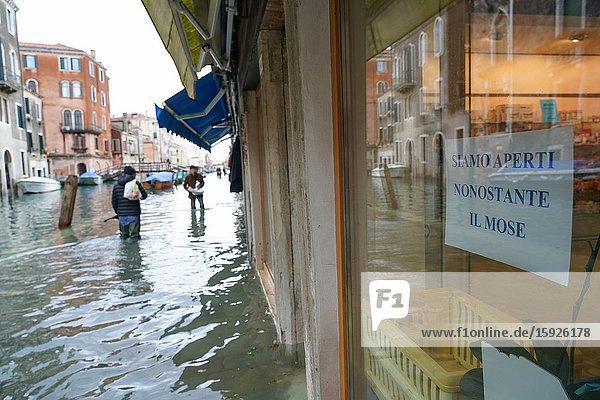 High tide in Venice, Fondamenta della Misericordia, november 2019, Venice, Italy, Europe