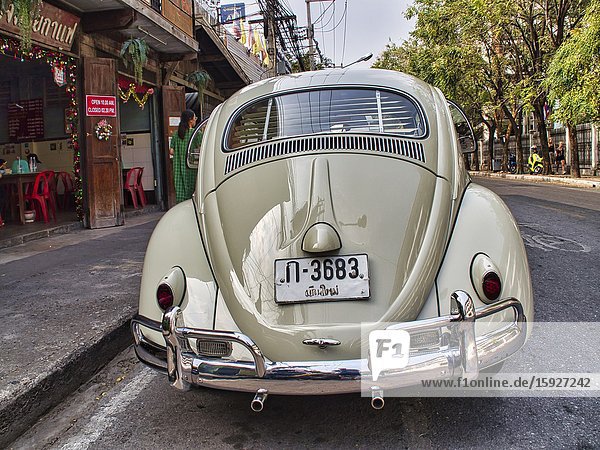 Rear view of classic Volkswagen Beetle Chiang Mai Thailand.