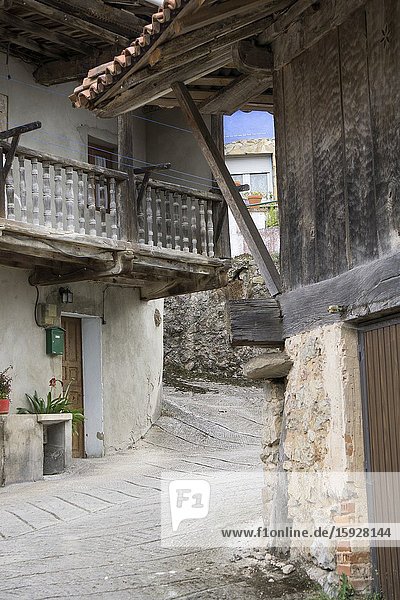 Rural architecture in Asiegu mountain village in Asturias Spain.
