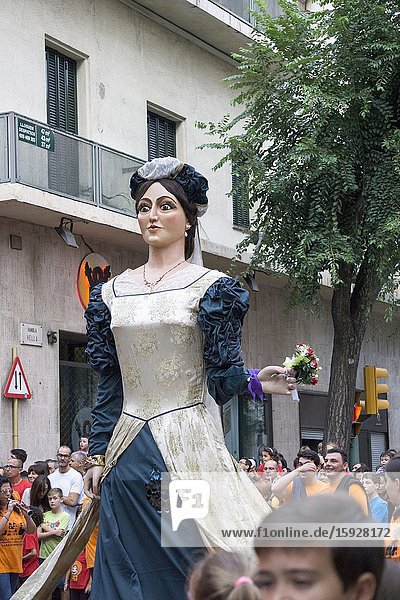 Tarragona Catalonia Spain on September 21 2019: Giants and big headeds parade during St Tecla feasts.