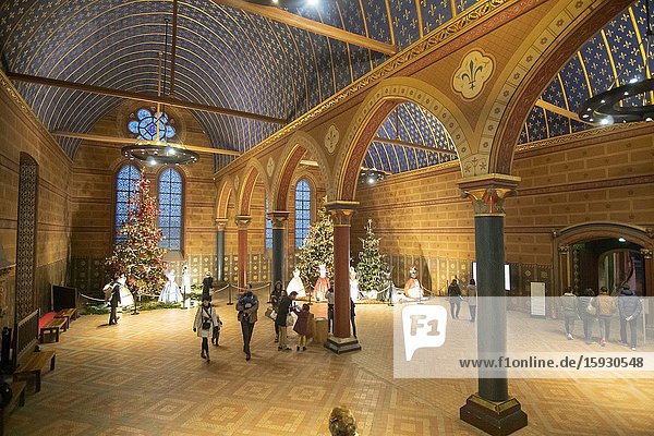 Blois France on December 30 2019: Interior of the Chateau Royal de Blois is located in the departement in the Loire Valley. The medieval french castle was built in 15-16 century an architectural mixture of late Gothic and early Renaissance.