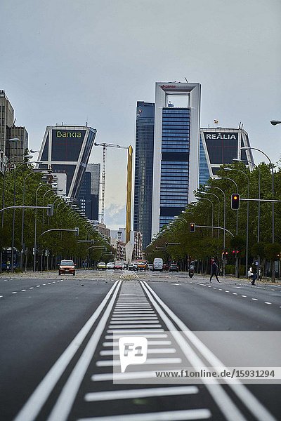 Empty streets and social distancing during the Coronavirus outbreak. Children play with their parents and other Childs after 45 days at home without being able to leave as a measure of confinement for the Covid-19 on April 29 2020 in Madrid